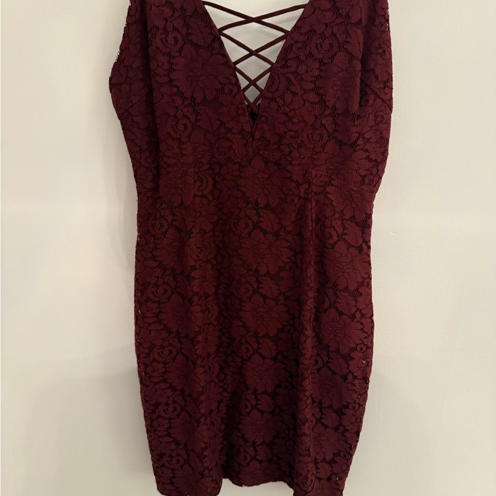 Elegant Burgundy Lace Dress - Astr - sz M